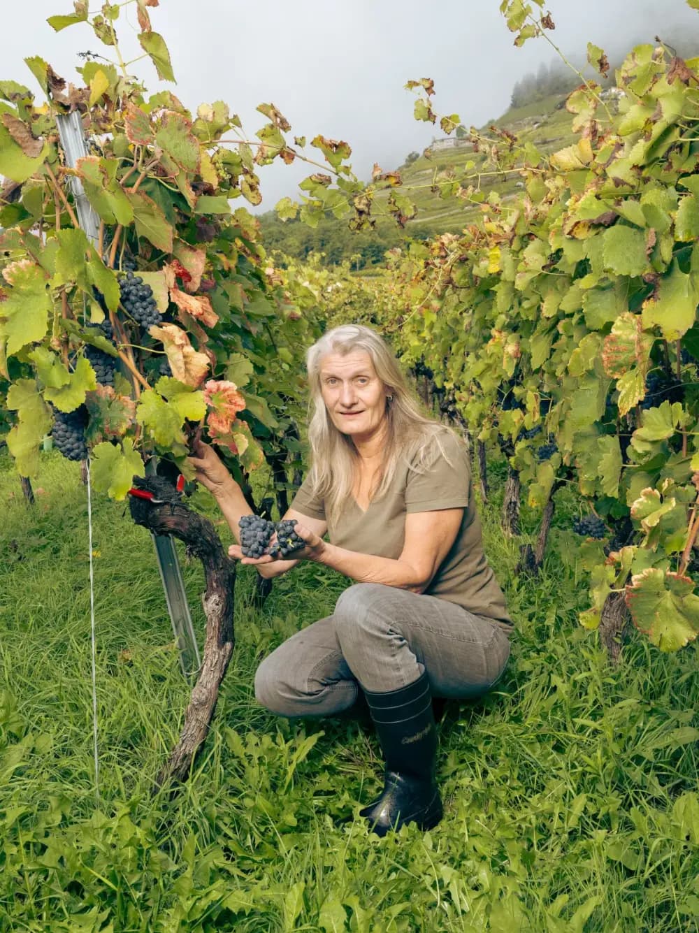 Isabelle Ançay dans ses vignes à Fully
